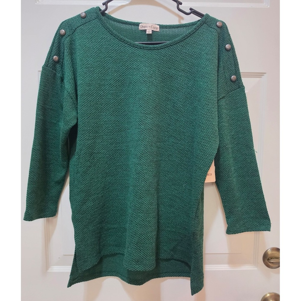 NWT Daisy + Coco Emerald Green Studded Shoulder Knit Sweater - Size S